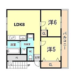 高津橋農住団地Ｂ棟 5階2LDKの間取り