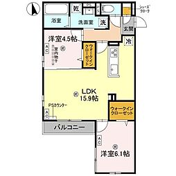 クラシスト甲子園一番町II 3階2LDKの間取り