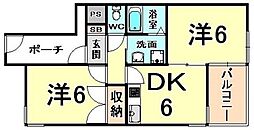 MIZUKI武庫之荘 2DKの間取図画像