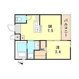 ワコーレヴィータ神戸須磨浦通 1階1DKの間取り
