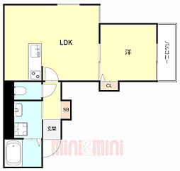 BB SONODA 202 2階1LDKの間取り