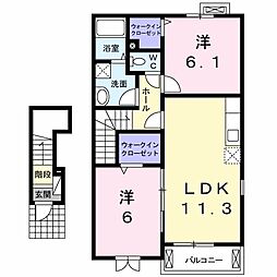 ソレイユ土山I 2階2LDKの間取り