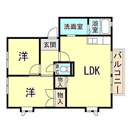 サンとざきＤ 2階2LDKの間取り