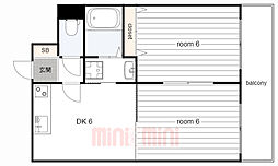 ド・ウエル瑞穂 2DKの間取図画像