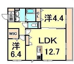 マスト・コート丸橋B棟 2LDKの間取図画像
