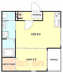 ハーモニーテラス大野 302 3階1LDKの間取り