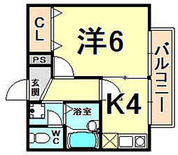 カーサポンテアルト 1Kの間取図画像