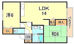 プレステージ芦屋E棟 2LDKの間取図画像