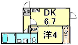 ラ・ポート甲子園口 1DKの間取図画像