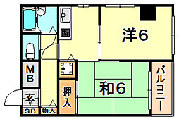 ライオンズマンション三宮第2 2Kの間取図画像