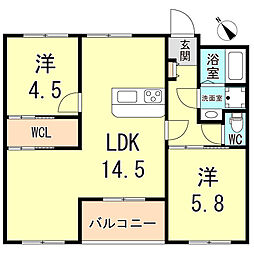 御崎北ビル 2LDKの間取図画像