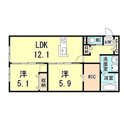 ヴァンベール仁川 2LDKの間取図画像