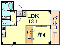 アヴァンティ三宮 1LDKの間取図画像