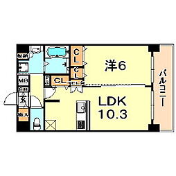 プレサンス三宮ルミネス 1LDKの間取図画像