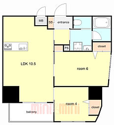 プリオーレ神戸大開通 2LDKの間取図画像