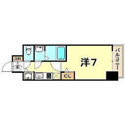 プレサンス三宮ディライト 1Kの間取図画像