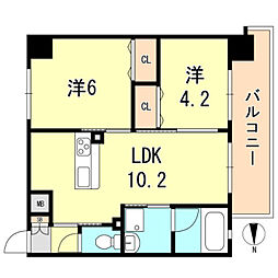 プリオーレ神戸大開通 2LDKの間取図画像