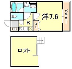 ワコーレVIANO神戸上筒井通イースト 1Kの間取図画像