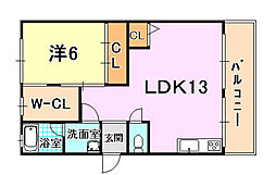エード白川 1LDKの間取図画像