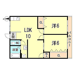 山手ハイム 2LDKの間取図画像