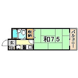 ゴールドハイツ祇園 1Kの間取図画像