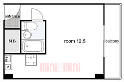 カサベラエステ三宮 ワンルームの間取図画像