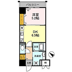 フォレ・リビエール磯辺通 1DKの間取図画像