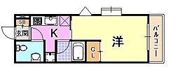 エスポワール春日野道2 1Kの間取図画像