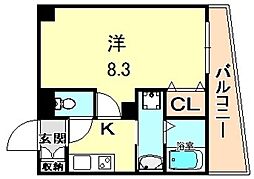 ライジングコート三宮マリーナシティ 1Kの間取図画像