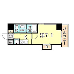 ビエント花隈 1Kの間取図画像