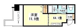 デコール神戸2 1Kの間取図画像