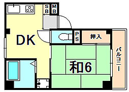 M.Fハイツ熊内 1DKの間取図画像