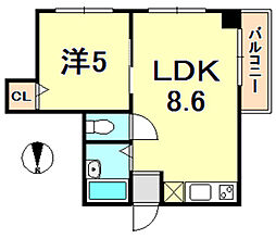 サンビルダー三宮東 1LDKの間取図画像