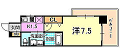ラナップスクエア神戸ハーバープライム 1Kの間取図画像