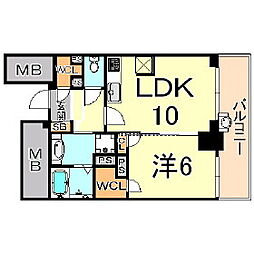 プラウドタワー神戸県庁前 1LDKの間取図画像