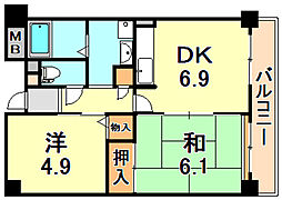 メゾンル・ウエスト 2DKの間取図画像