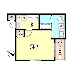 ワコーレヴィータ大開ステーシア 1Kの間取図画像