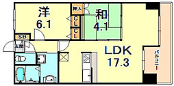 レジディア三宮東 2LDKの間取図画像