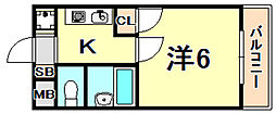 中央マンション 1Kの間取図画像