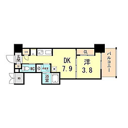 クローバー・マーレ神戸 1DKの間取図画像