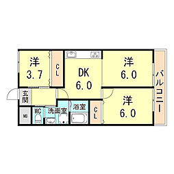 ヒルズ兵庫 3DKの間取図画像