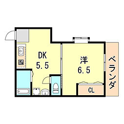 兵庫シティ 1DKの間取図画像