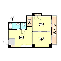 オリーブヒルズ北野 2DKの間取図画像