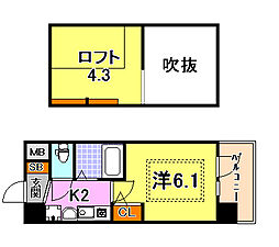 エステムコート三宮駅前ラドゥー 1Kの間取図画像