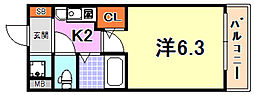 エステムコート新神戸エリタージュ 1Kの間取図画像