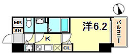 プレサンスジェネ新神戸ステーションフロント 1Kの間取図画像