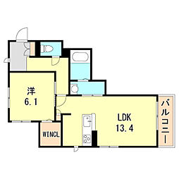 グランアルブールシャーメゾン 1LDKの間取図画像