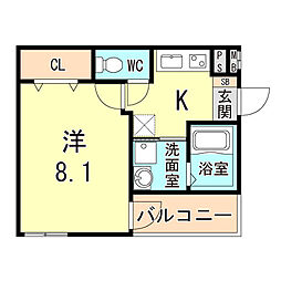フジパレス神戸本町ウエスト 1Kの間取図画像