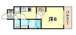 プレサンス三宮エレガンシア 1Kの間取図画像
