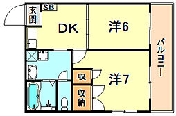 ルミエール山手 2DKの間取図画像